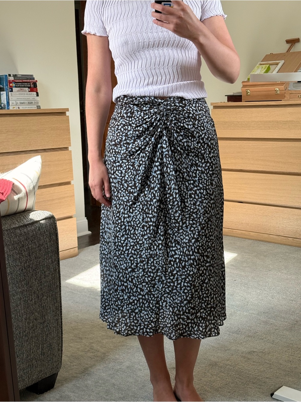 Club Monaco Ruched Printed Midi Skirt